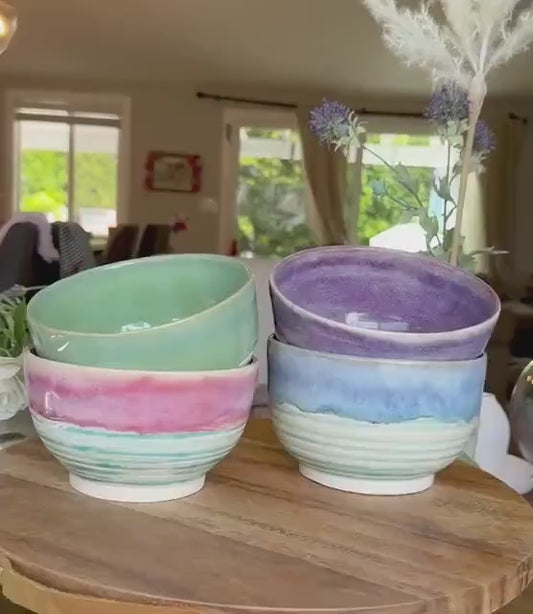 Summer Ombré Large Everyday Bowls for Cereal, Ice Cream, Soup — Handmade Wheel-thrown Stoneware Pottery, Colorful Pastel Glazed Ceramics