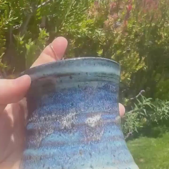 Hanging Wall Pocket Vases, Handmade Plant Pots with  Copper Wire Hook, Beach Blue Glazed Ceramics — Wheel-thrown Stoneware Pottery