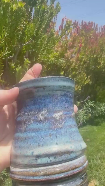 Hanging Wall Pocket Vases, Handmade Plant Pots with  Copper Wire Hook, Beach Blue Glazed Ceramics — Wheel-thrown Stoneware Pottery