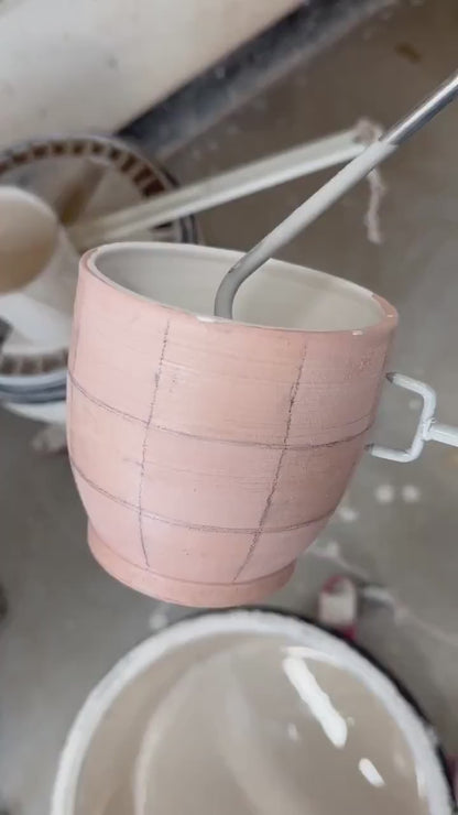 Checkered Mugs, Hand-Painted Wax Resist, Large Mugs with Comfortable Handles