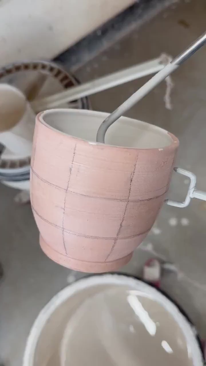 Checkered Mugs, Hand-Painted Wax Resist, Large Mugs with Comfortable Handles