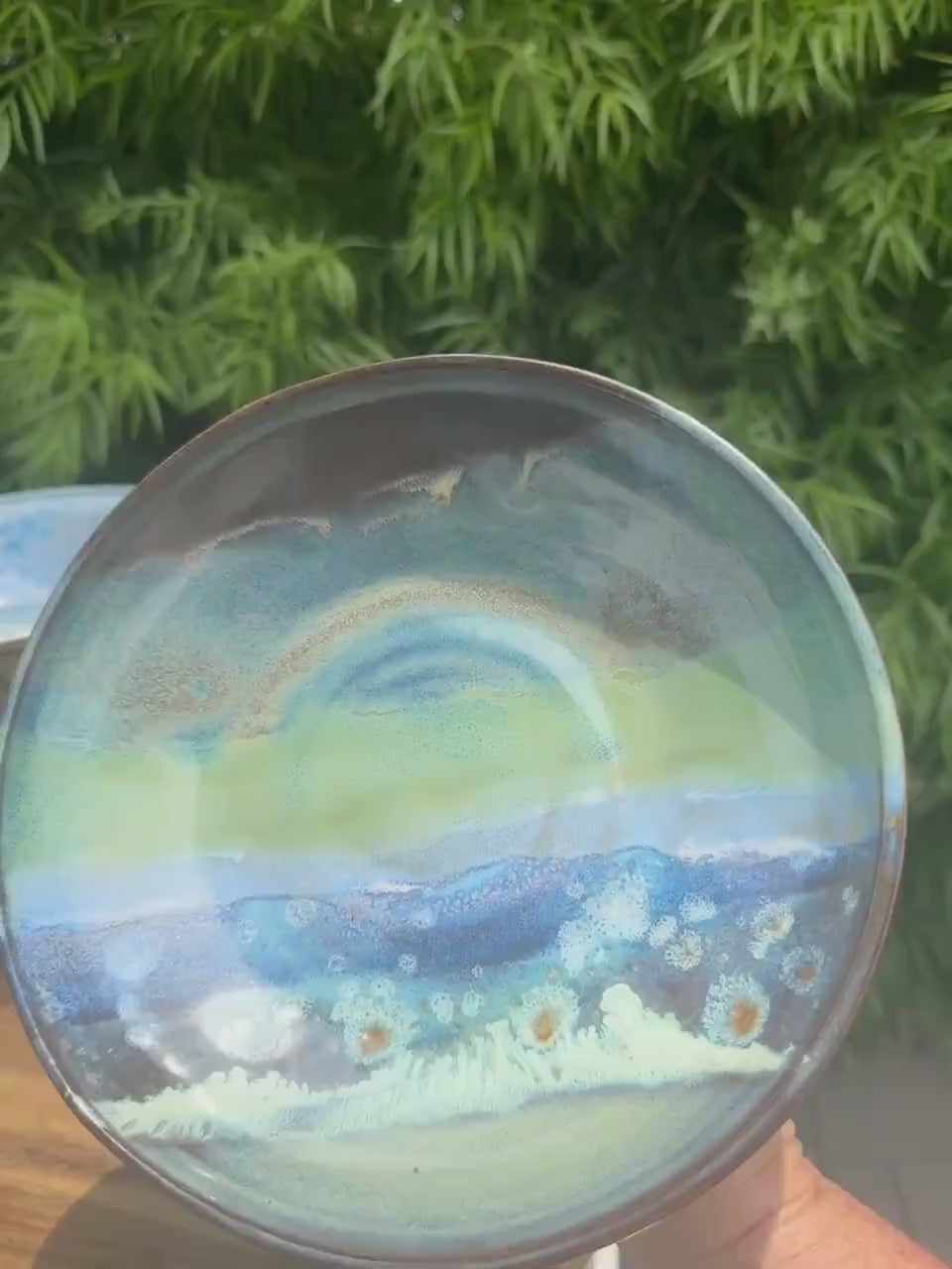 Pedestal Bowls, Hand-Painted Beach Wave, Funtional Coastal Home Decor