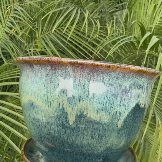 Planter Pots with Built-in Saucers & Drainage Holes, Glazed Ceramic