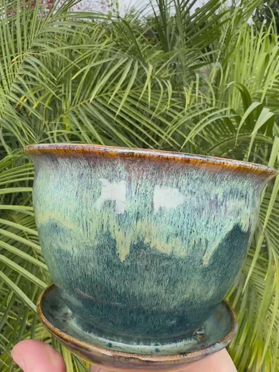 Planter Pots with Built-in Saucers & Drainage Holes, Glazed Ceramic