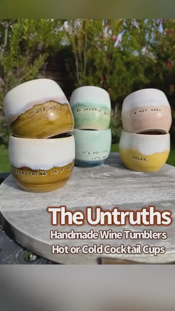 Cups: The Untruths; Hand-Stamped Wine Mugs for Cocktails, Warm or Cold Beverages